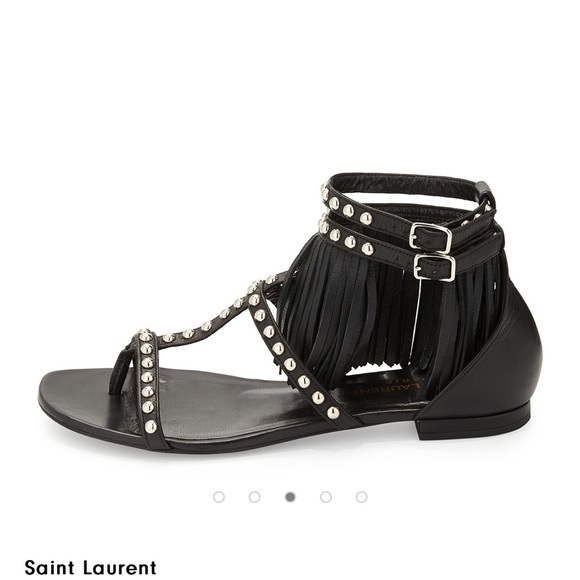 YSL saint Laurent studded leather fringe sandal size 37 - Picture 7 of 7